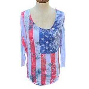 Vintage Cotton On American Flag Patriotic Rhinestone Cold Shoulder Top Small